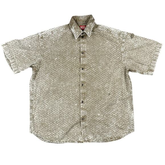 Diesel - S-Lazer Perforated Short Sleeve Shirt in Beige & Cream - Picture 1 of 6